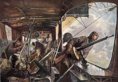 Achterin een Zeppelin tijdens de terugkeer na een succesvolle aanval op Engeland door Felix Schwormstadt